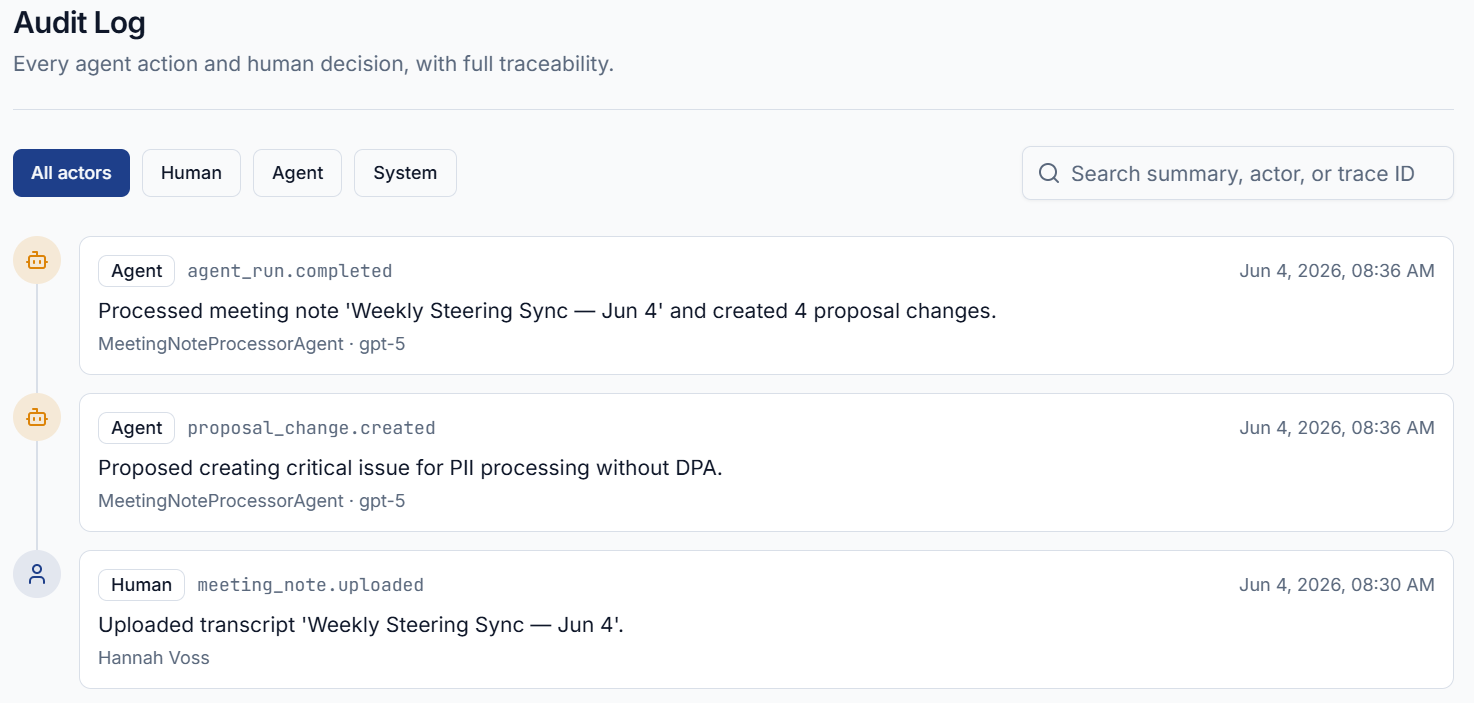 Linktier audit log showing decision rationale and approval traceability